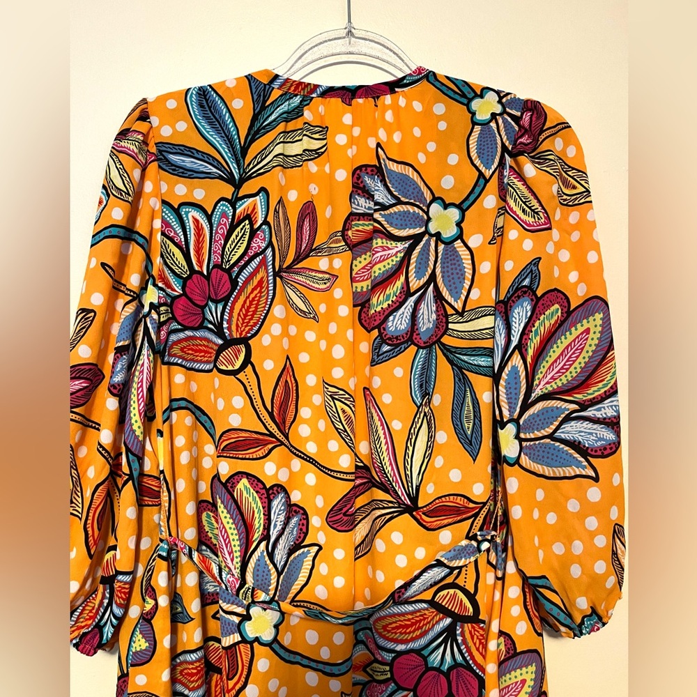 Tabitha Brown Floral Polka Dots Print Belted Cover Up / Wrap with Pockets sz S - Picture 11 of 12